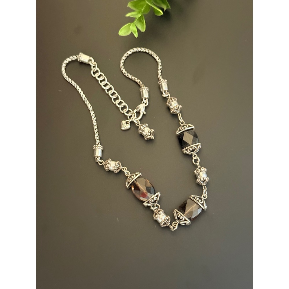 Brighton Night Mist Smoky Brown Crystal Silver Tone Ornate Station Necklace - Picture 4 of 6